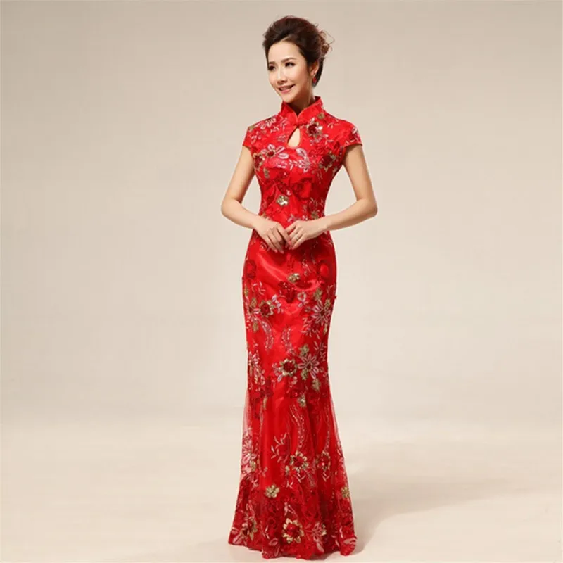 Crown Qipao Tang Suit Traditional Wedding Evening Outfit Clothing Pencil Costume ZooBoo Chinese Cheongsam Blouse Dress 