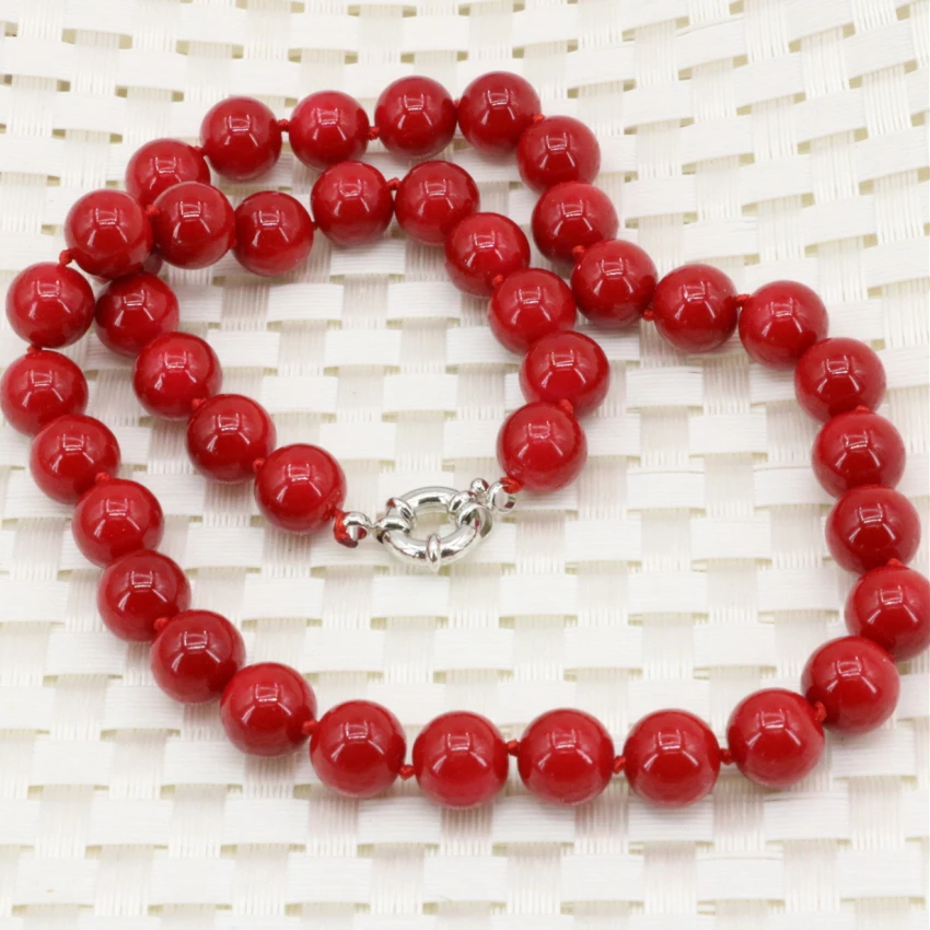 

10mm artificial coral red stone beads necklace for women fashion statement chain choker clavicle diy jewelry 18inch B3212