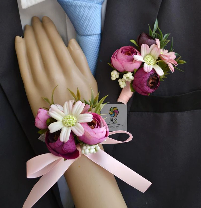 1 шт свадебная бутоньерка, жених бутоньерка Невеста Подружка невесты женские руки на запястье цветок Искусственные цветы корсажи свадебные принадлежности