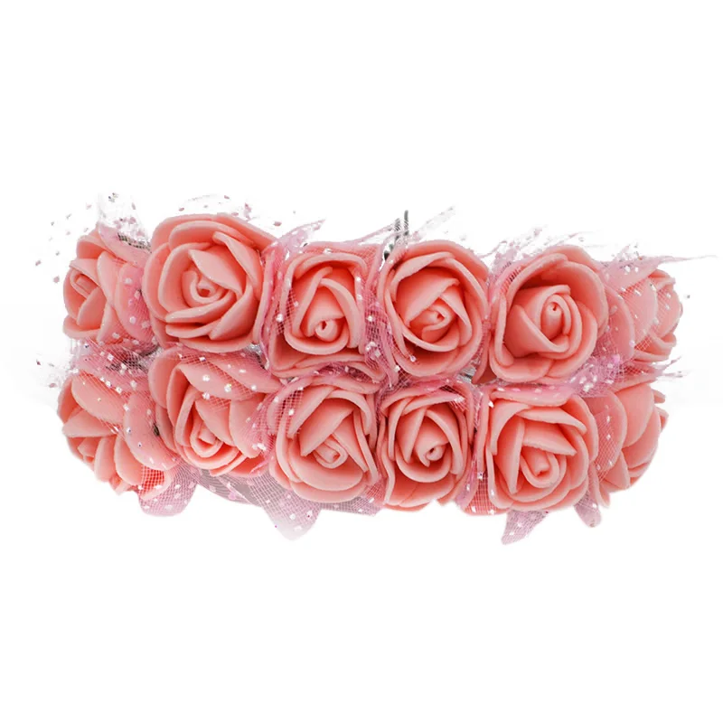 144 шт 2 см Красочный мини искусственный букет роз ПЭ пена Роза для дома Свадебные украшения для самодельного изготовления венки поддельные цветы - Цвет: PE09peach
