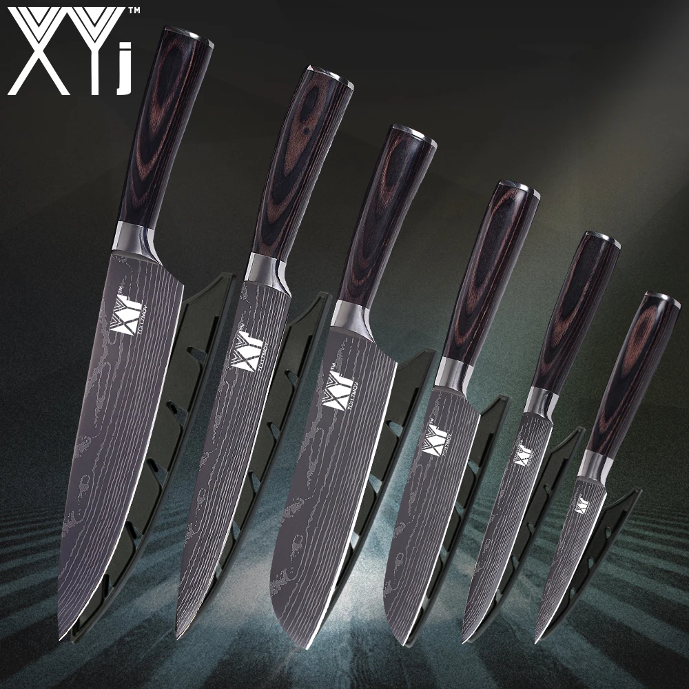 Кухонные ножи xyj 3 5 &quot5&quot &quot7&quot 8 &quot8&quot дюймов Дамаск вен лезвие из нержавеющей