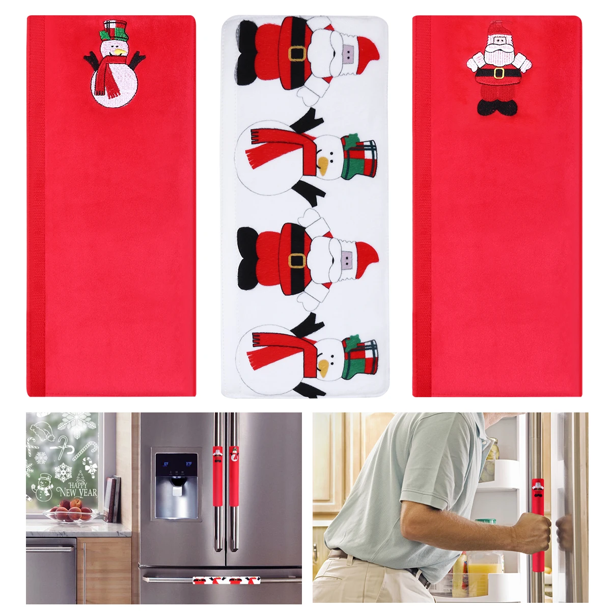 3pcs Christmas Refrigerator Door Handle Covers Microwave Oven