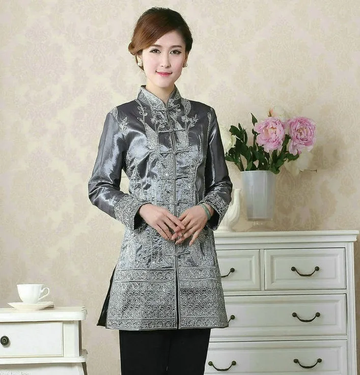 Серая Модная весенняя куртка китайская женская одежда женская куртка пальто верхняя одежда костюм Тан Размер M L XL XXL XXXL 4XL TA27 - Цвет: gray