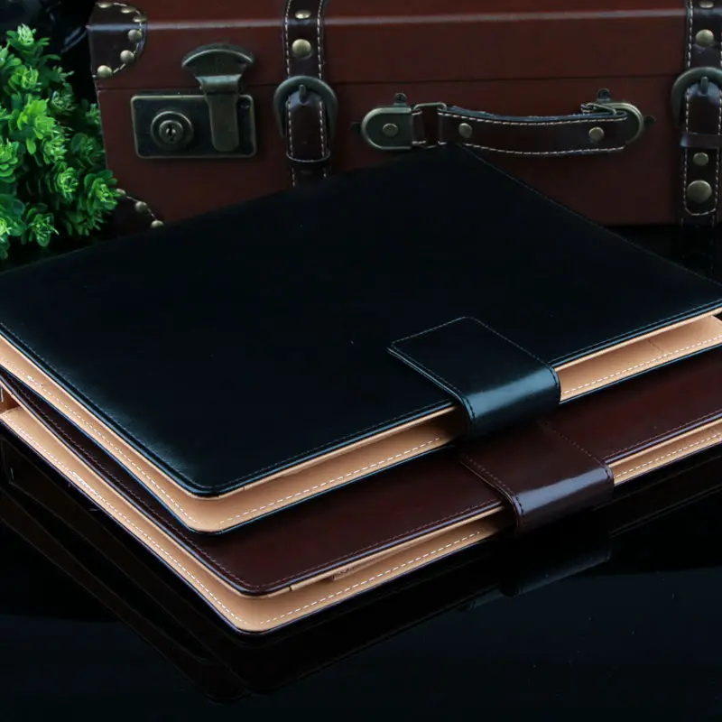 

a4 PU leather zipper office business executive padfolio classific folder document clip holder with calculator spring binder 789