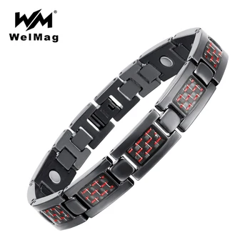 

WelMag Men's Red Carbon Fiber Titanium Bracelets & Bangles Bio Energy Healing Magnetic Male Bracelet Black Dropship 2019