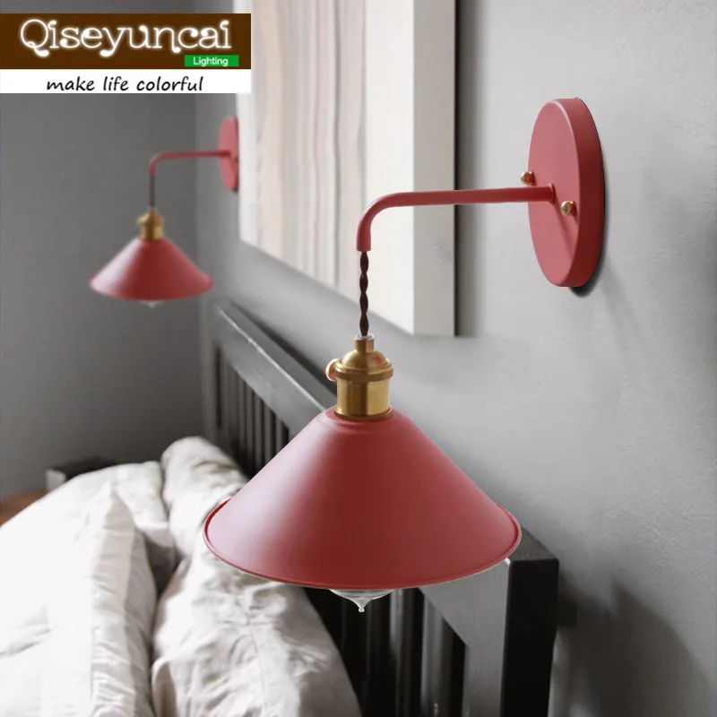 

Qiseyuncai Nordic creative living room macaron small black umbrella wall lamp modern staircase aisle bedroom bedside lighting