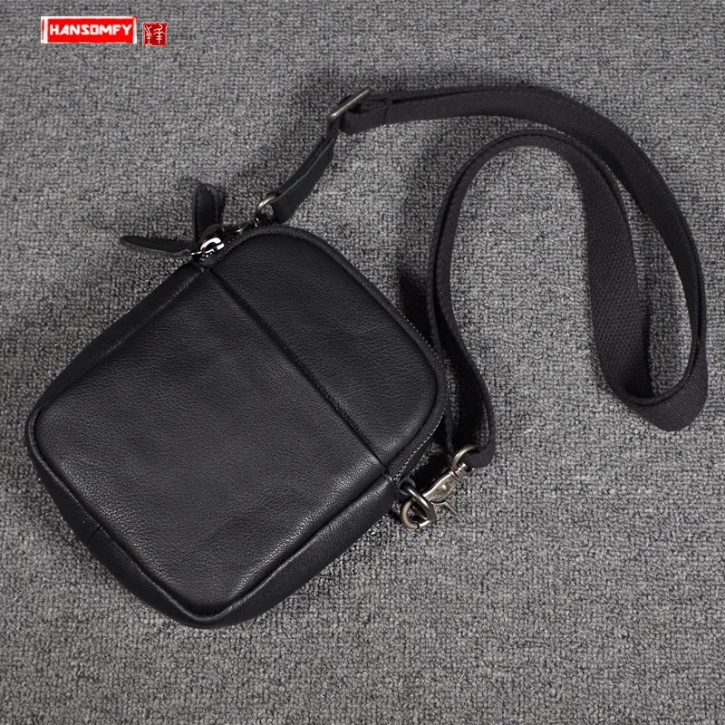 

Retro genuine leather men's small bag first layer leather male mini shoulder crossbody bag casual messenger mobile phone bags