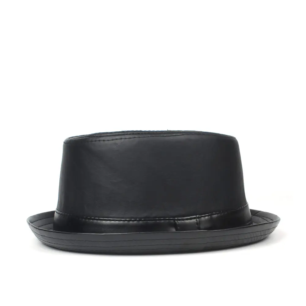 Кожаная мужская черная шляпа-пирожок папа Федора шляпа модный джентльмен плоский Джаз Porkpie топ шляпа Размер s m l xl