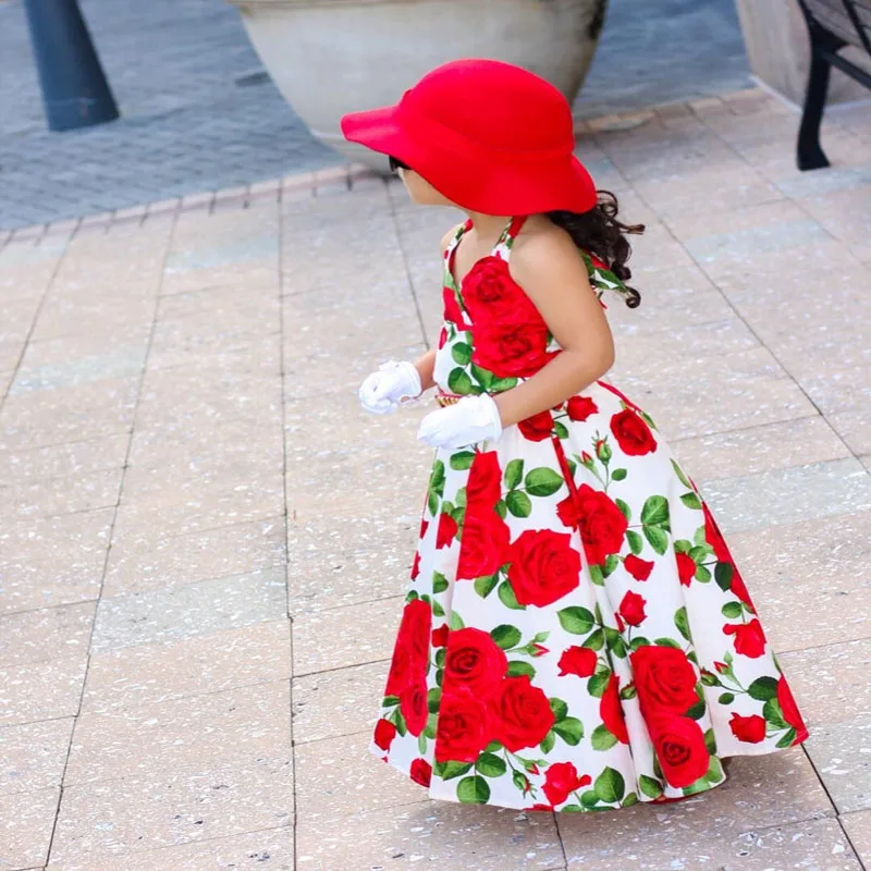

Bohemian flower print girl dress cotton 2018 new party dress fashion children's clothing