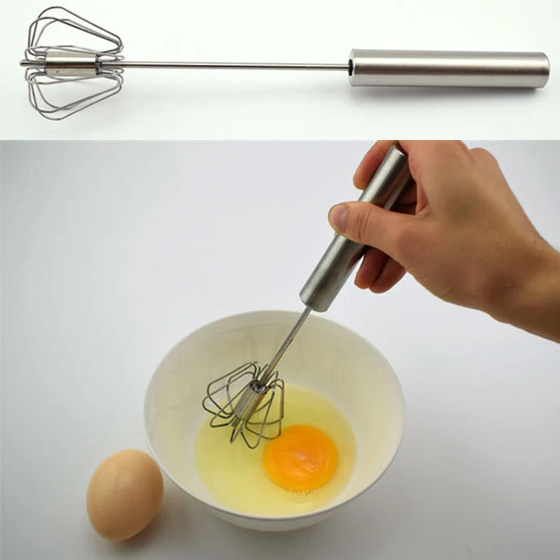 Manual Self Turning Stainless Steel Miracle Push Whisk Mixer Egg Milk