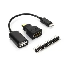 Adaptador mini-hdmi macho para hdmi adaptador fêmea + micro usb para cabo usb + macho gpio pinos adaptadores combos para raspberry pi zero