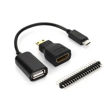 

PC Adapter Mini-HDMI Male To HDMI Female Adapter + Micro USB To USB Cable + Male GPIO Pin Adapters Combos for Raspberry Pi Zero