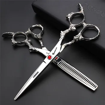 

6 Inch Professional High Quality Barber Hair Cutting Hairdressing Scissors 440c Dragon Haircut Thinning Shears Barbershop Kit