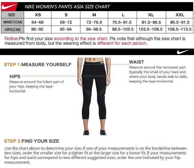 nike tights size chart