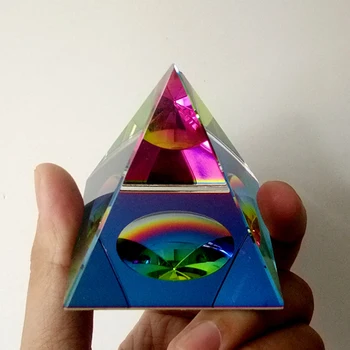 

NEW Crystal Iridescent Pyramid 6cm Rainbow Color Crafts Figurines Home Decoration Accessories FengShui Mini Desktop Ornaments