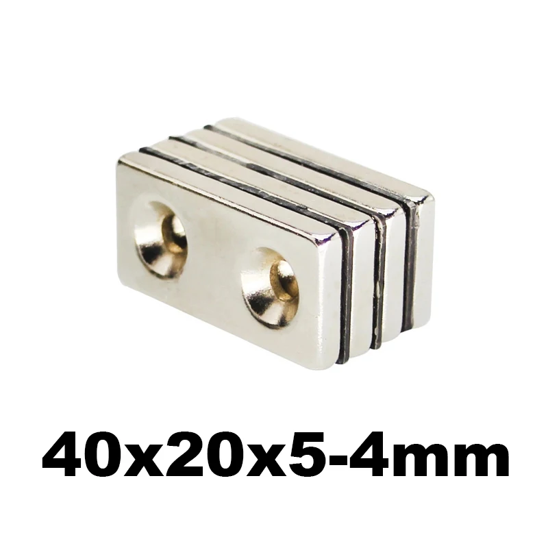 

1pcs 40x20x5 mm hole 4mm N35 Strong Square NdFeB Rare Earth Magnet 40x20x5 mm 2hole 4mm