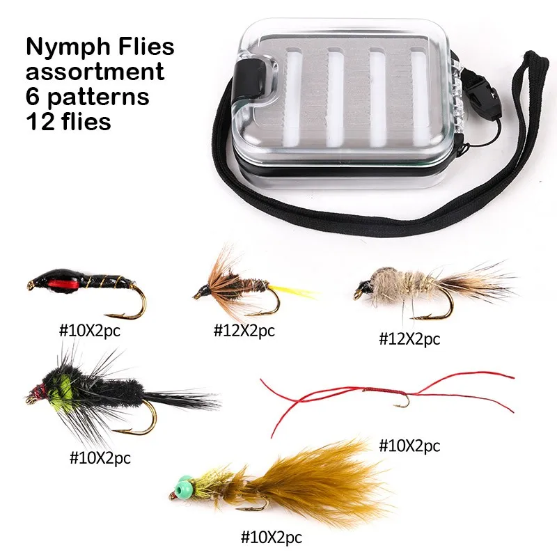 nymph flies assortment 6 patterns 12 flies