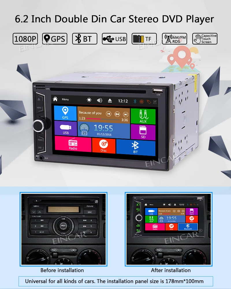 Discount Double DIN Car Stereo with 3 Typse of UI 6.2 Inch in Dash Car Radio GPS Navigation Audio Receiver Bluetooth Remote SD USB AM/FM 5