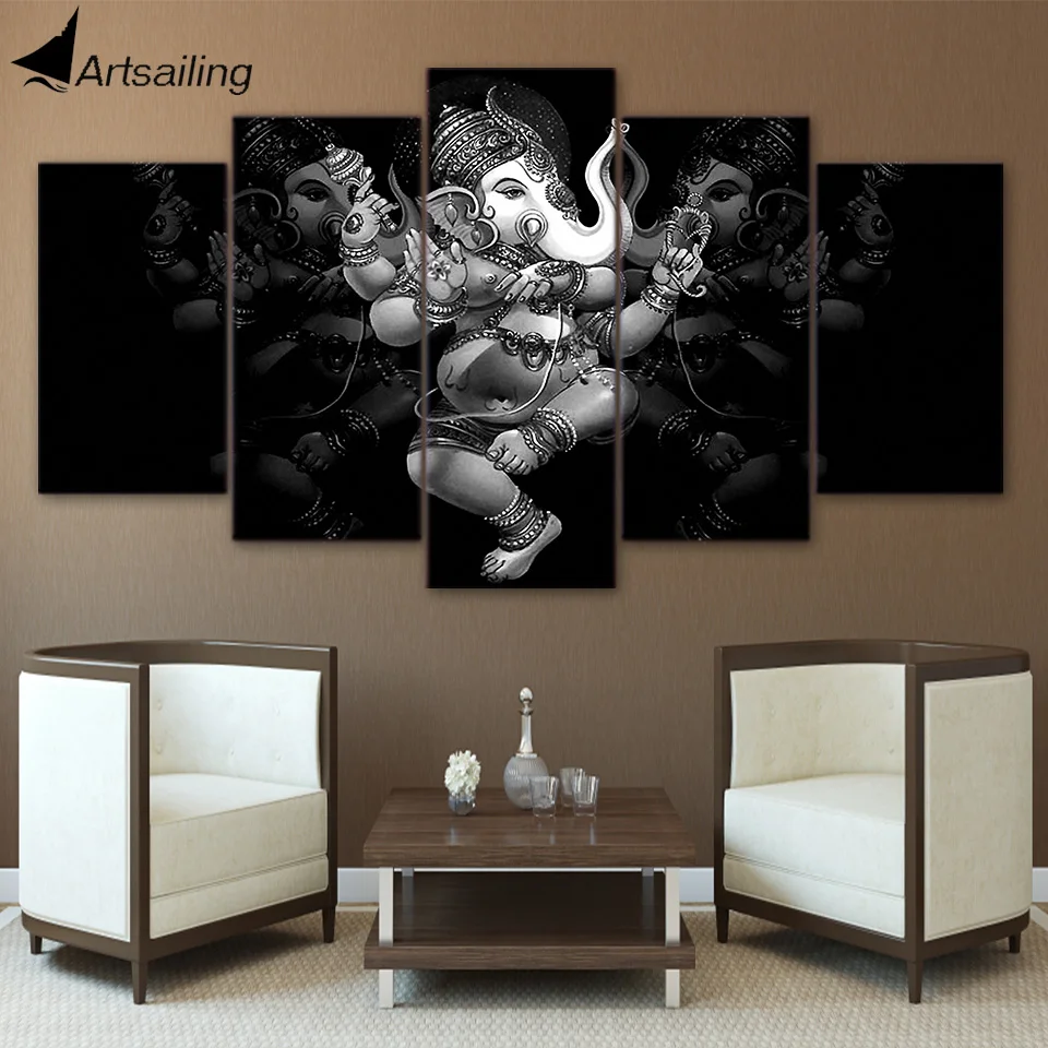 

ArtSailing HD print 5 piece canvas art Hindu God Elephant painting for living room wall decoration Poster framed NY-7149B