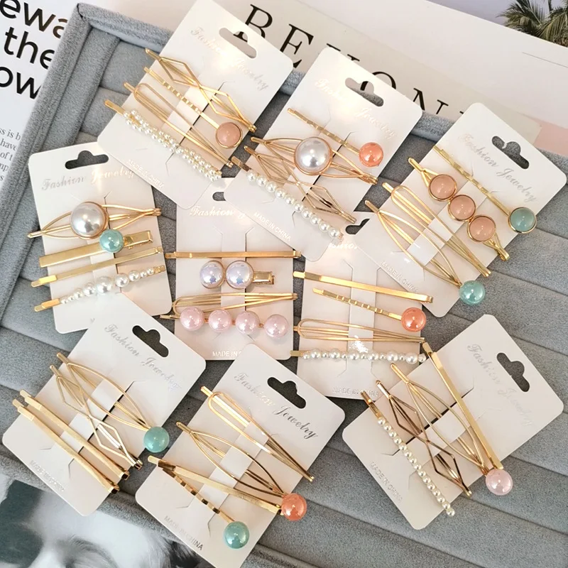 4Pcs/Set Metal Minimalist Pearl Hairclip Barrette Hair Clips Geometric Irregular Hairpin Hairgrip for Women Girls Hair Tools