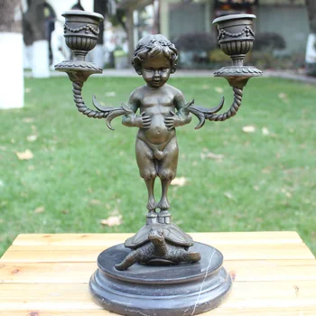 

Macrobian mousse turtle little boy copper sculpture art home decoration gift shui Bronze wedding watch Old Handwork brass statue