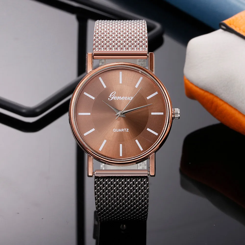 Женские кварцевые часы из водонепроницаемого сетчатого материала, браслет из нержавеющей стали, повседневные наручные женские часы