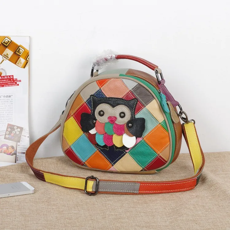 

2018 Sale Real Bag Single Zipper Flap Women's Cowhide Genuine Leather Handbag Sweet Women Multi-colored Plaid Color Block Bag