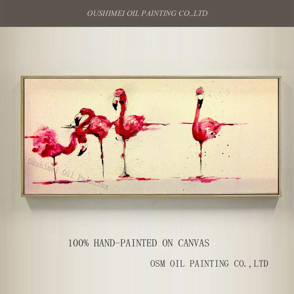 

Simple and Beautiful Design Hot Selling Handmade Animal Flamingo Oil Painting on Canvas for Office Wall Decoration Painting