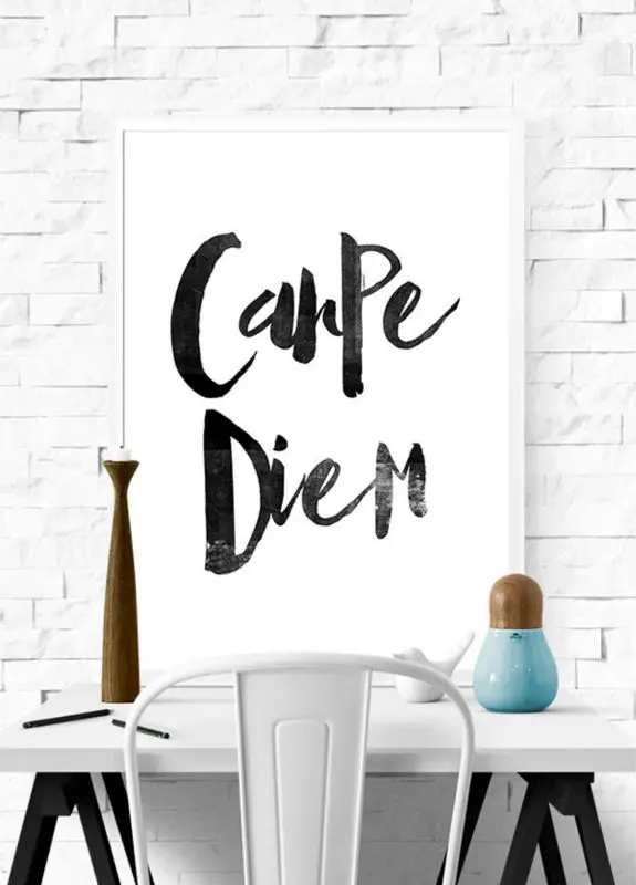 Carpe Diem, Seize The Day, Black and White Art, Scandinavian Poster, Typographic Art, Gift Idea, Bedroom Art, Boudoir, Distressed Print-2