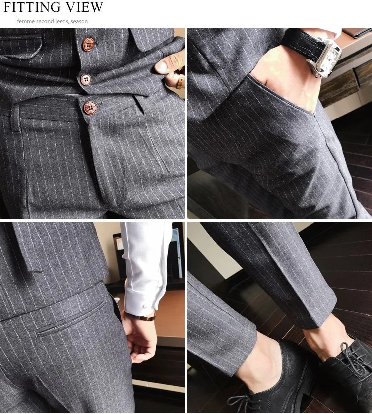 Формальные Брюки для Для мужчин Stripe Slim Fit костюм Бизнес свадебные Брюки Модный прямой Повседневное высокое качество Для мужчин s Брюки A5570