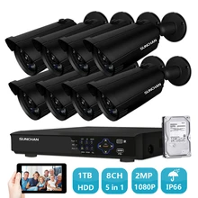 SUNCHAN камера безопасности Система 8ch AHD CCTV комплект видеонаблюдения 8 шт 1080P CCTV камера 2.0мп наружная камера комплект дистанция просмотра