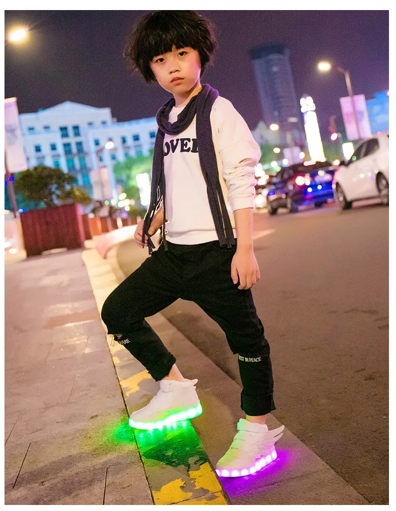 New usb charging glowing sneakers Kids Running led angel's wings kids with lights up luminous shoes girls' boys' shoes leather girl in boots