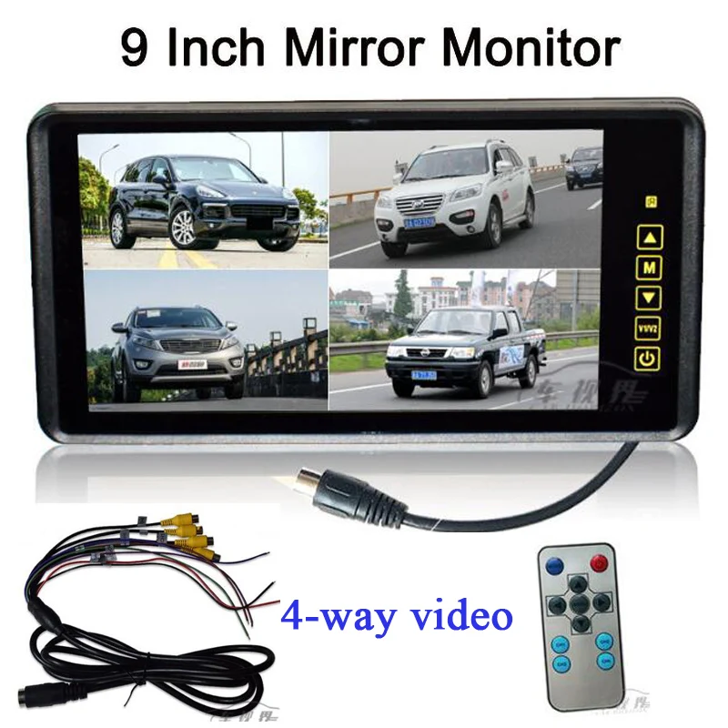 9-inch rearview mirror split display HD Group 1024*600 monitor 4 channel screen AV Aviation interface Remote control Audio input 9-inch rearview mirror split display HD Group 1024*600 monitor 4 channel screen AV Aviation interface Remote control Audio input