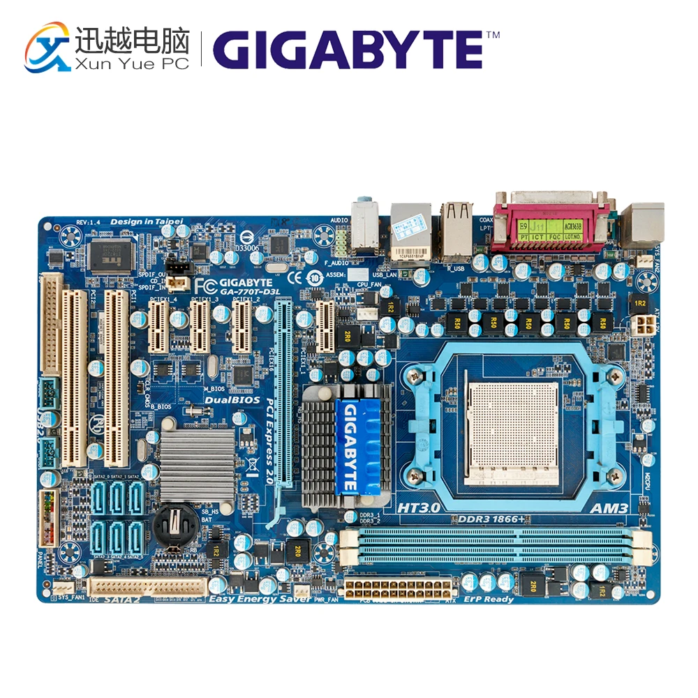 

Gigabyte GA-770T-D3L Desktop Motherboard 770T-D3L 770 Socket AM3 DDR3 SATA2 USB2.0 ATX