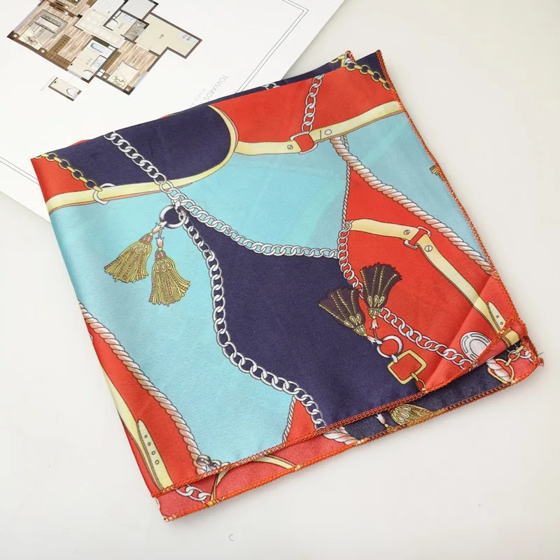 50X50CM Satin Silk square Scarf Print stewardess Hair Tie Band For Business Party Women Handkerchief Head Neck Rings Hair Scarf 5