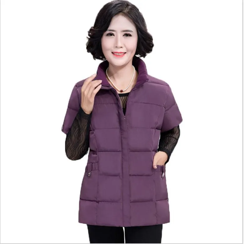 

Women Autumn Winter Vest 2019 Casual Mid-Age Women Short Waistcoat Plus Size 5XL Warm Stand-Collar Vest Female Solid Top CQ2769