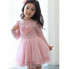 Розовое Тюлевое платье-пачка с объемным сердцем для девочек; платья принцессы с длинными рукавами для маленьких девочек; вечерние платья; сезон весна-От 2 до 7 лет