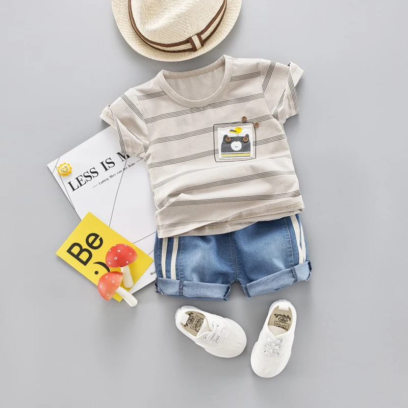 Baby Boy Suit Set Kids Summer Outfit Toddler Baby Stripe Cotton Clothing Set Cute Cartoon Children Boys Clothing T-Shirt+Shorts Baby Boy Suit Set Kids Summer Outfit Toddler Baby Stripe Cotton Clothing Set Cute Cartoon Children Boys Clothing T-Shirt+Shorts