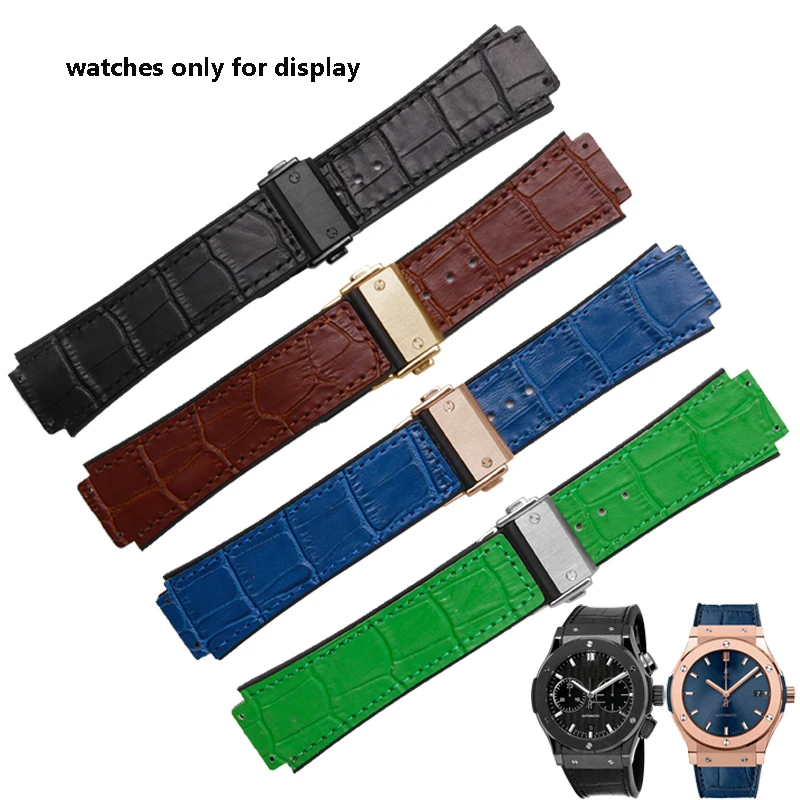 

25*19mm Convex interface wristband replacement leather and silicone strap deployment buckle fit Hublot men's bracelet
