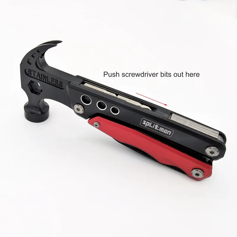 Acampamento ao ar Chave de Fenda Multifuncional Martelo Alicate Dobrável Multitools Livre Multi Ferramenta Edc Engrenagem Bits Prego Extrator Faca Abridor 9 Multifuncional martelo alicate dobrável multitools acampamento ao