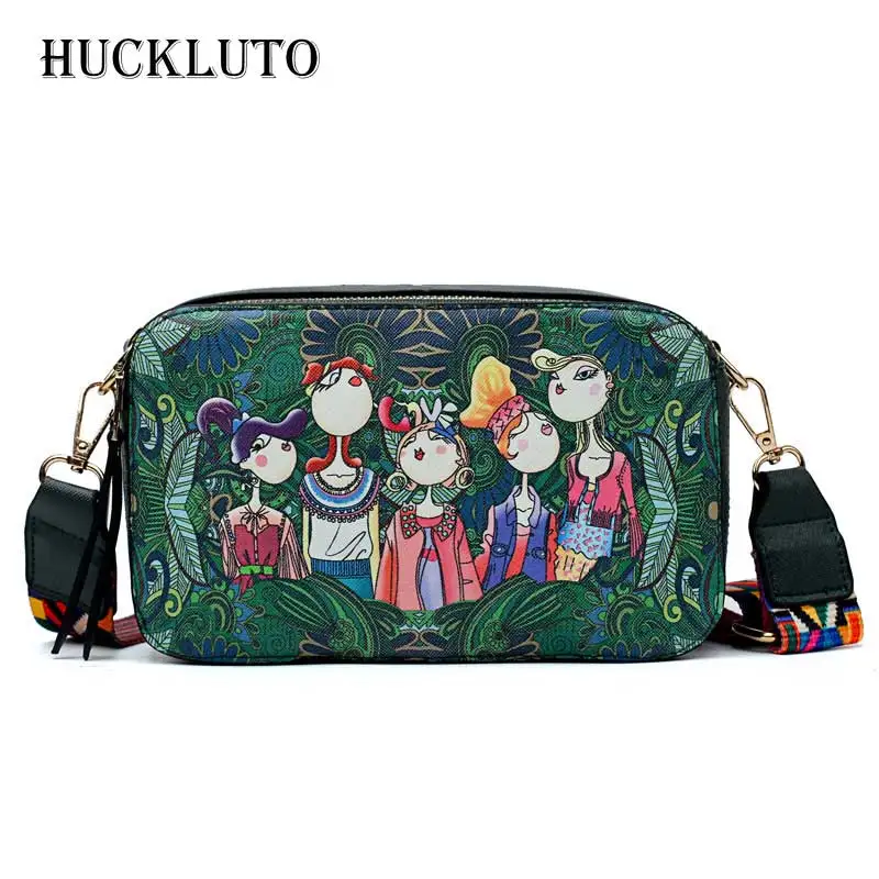 

HuckLuto Brand 2019 Promotion Sale Korean Fashion Luxury Retro Mini Cartoon Printing Crossbody Bag Women's Zipper Shoulder Bag