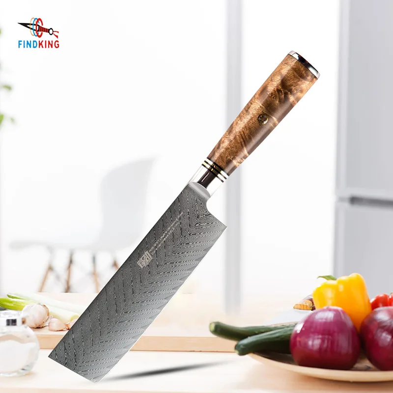 

FINDKING AUS-10 damascus steel Sapele wood handle arrow pattern damascus knife 6.5 inch chef knife 67 layers butcher knives