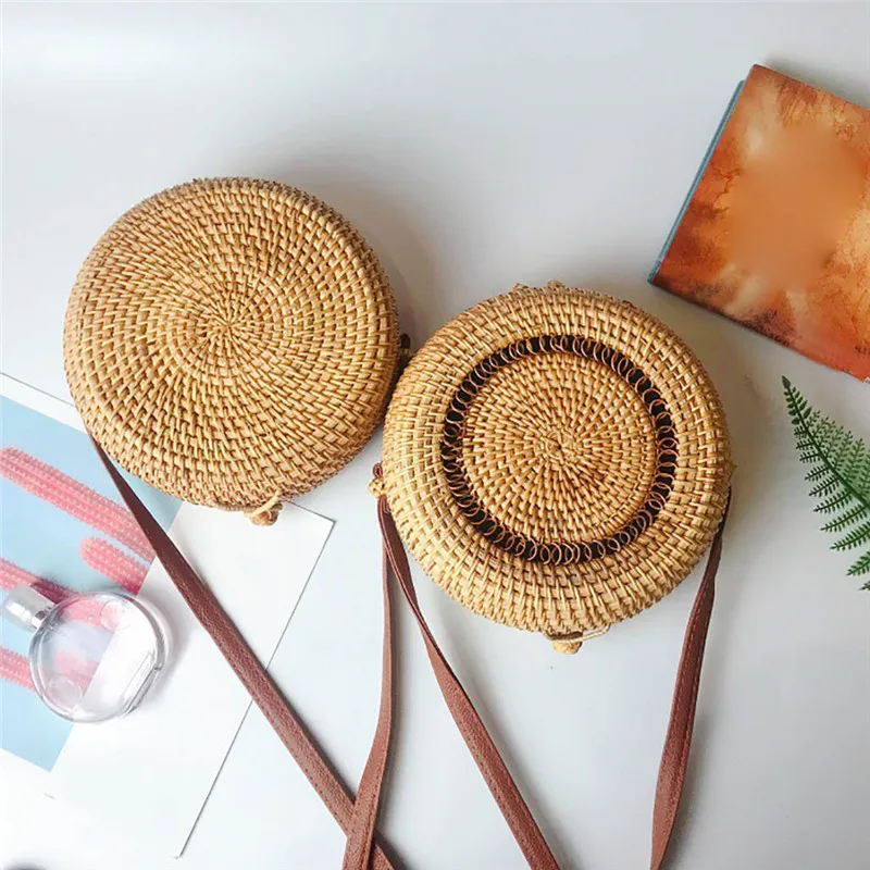 

Circle Handwoven Bali Round Retro Rattan Straw Beach Bag Crossbody