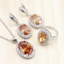 925 пробы серебряные Ювелирные наборы шампанского кубический циркон серьги/кулон/ожерелье/кольцо для женщин Бесплатный подарок