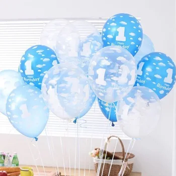 

2018 Balon Balloons Sale New Birthday Party 30pcs/lot 12inch Happy Clear Blue Pink Balloon Cloud Printed 1st Latex Decoration