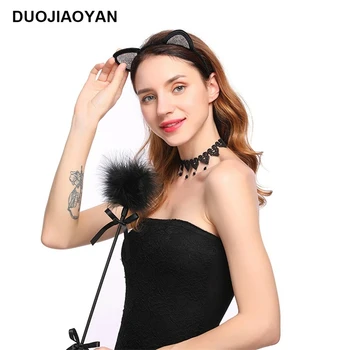 

DUOJIAOYAN Rhinestone Cat Ear Hairband Novelty Headband Festival Hair Girl Crown Animal Party Cute Headdress Cartoon Headpiece