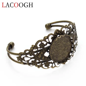

Antique Bronze Lace Bracelets Bangles Setting Cabochon Cameo Base Tray Bezel Blank for 25mm Glass Cabochon DIY Bracelets Craft