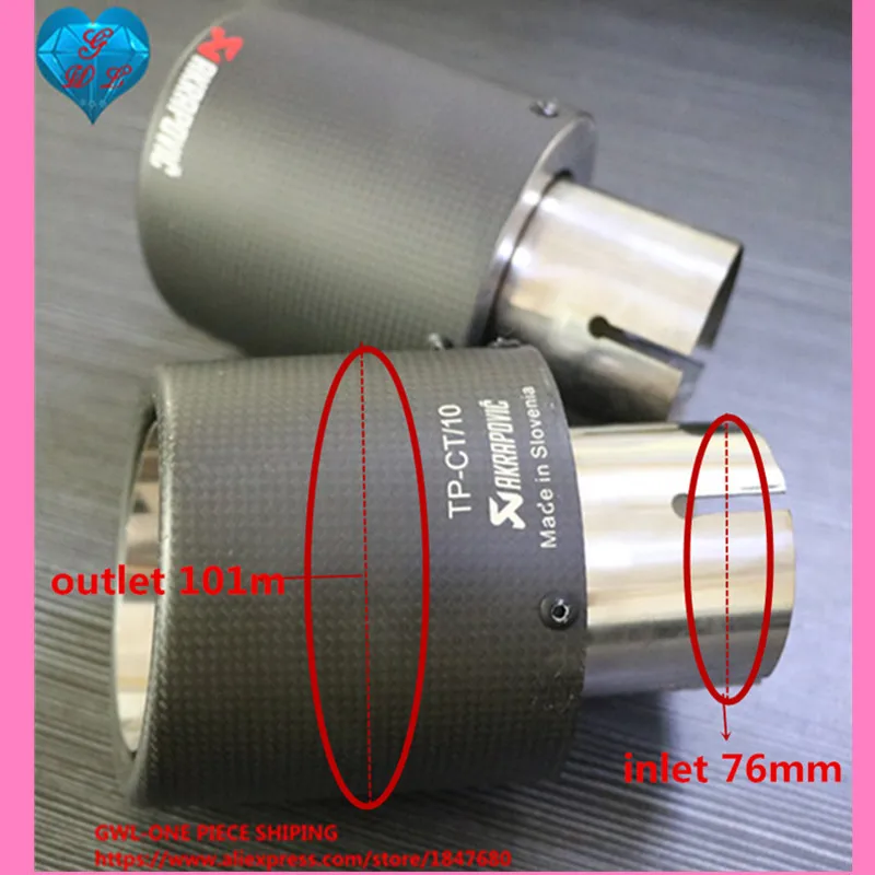 

quality CAR stying MODIFIDE muffler Akrapovic inlet 76mm outlet 101mm Carbon Fiber Exhaust Tip/Muffler Stainless Steel