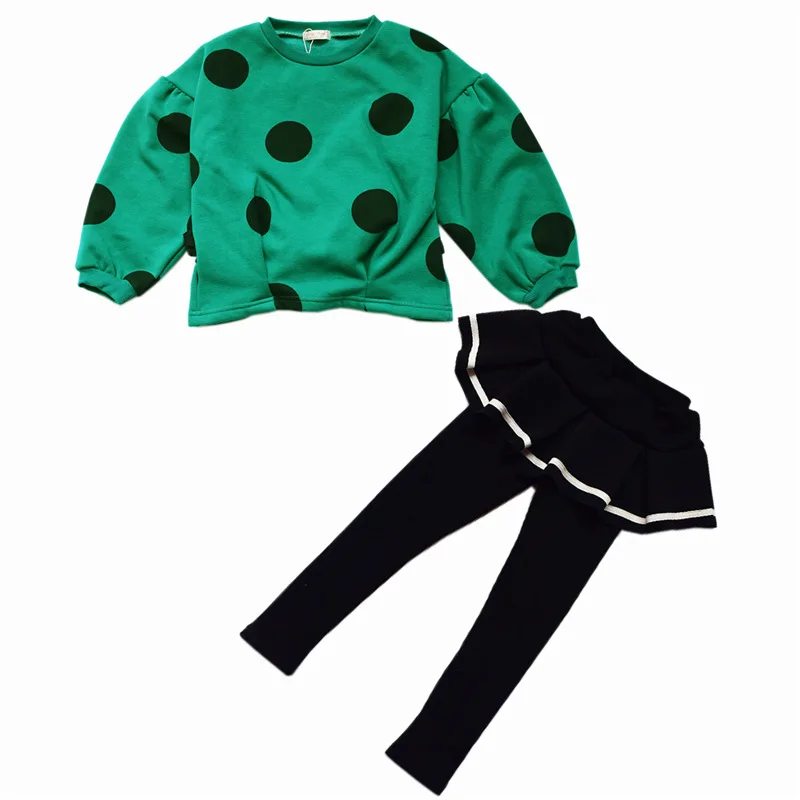 

2018 Sports Suit For Girls 2pcs Autumn Children Clothing Set Girl Fashion Dot Shirt Leggings Skirt Costume Sets Kids Clothes