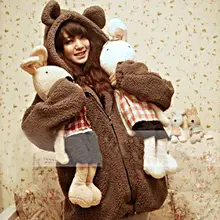 Little Bear Bunny Cartoon Hooded-hat Hoodie Loose Zipper Jacket Outerwear Lady